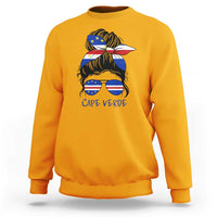 Cape Verde Messy Bun Girl Flag Sunglasses Graphic Sweatshirt Cabo Verde Women National Pride Gift