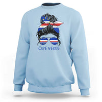 Cape Verde Messy Bun Girl Flag Sunglasses Graphic Sweatshirt Cabo Verde Women National Pride Gift