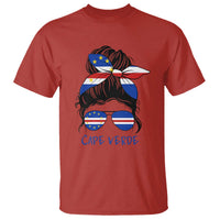 Cape Verde Messy Bun Girl Flag Sunglasses Graphic T Shirt Cabo Verde Women National Pride Gift