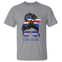 Cape Verde Messy Bun Girl Flag Sunglasses Graphic T Shirt Cabo Verde Women National Pride Gift