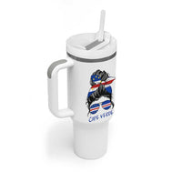 Cape Verde Messy Bun Girl Flag Sunglasses Graphic Tumbler With Handle Cabo Verde Women National Pride Gift
