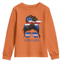 Cape Verde Messy Bun Girl Flag Sunglasses Graphic Youth Sweatshirt Cabo Verde Women National Pride Gift