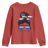Cape Verde Messy Bun Girl Flag Sunglasses Graphic Youth Sweatshirt Cabo Verde Women National Pride Gift
