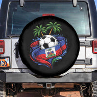 Haitian Flag Soccer Ball Graphic Spare Tire Cover Tropical Palm Trees Caribbean Haiti Football Fans Pride
