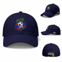 Haitian Flag Soccer Ball Graphic Baseball Cap Tropical Palm Trees Caribbean Haiti Football Fans Pride