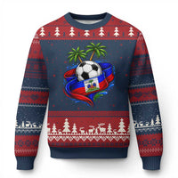 Haitian Flag Soccer Ball Graphic Ugly Christmas Sweater Tropical Palm Trees Caribbean Haiti Football Fans Pride