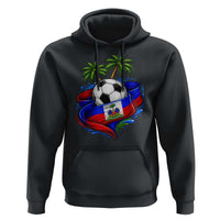 Haitian Flag Soccer Ball Graphic Hoodie Tropical Palm Trees Caribbean Haiti Football Fans Pride