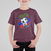 Haitian Flag Soccer Ball Graphic T Shirt For Kid Tropical Palm Trees Caribbean Haiti Football Fans Pride