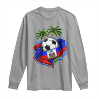 Haitian Flag Soccer Ball Graphic Long Sleeve Shirt Tropical Palm Trees Caribbean Haiti Football Fans Pride