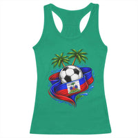 Haitian Flag Soccer Ball Graphic Racerback Tank Top Tropical Palm Trees Caribbean Haiti Football Fans Pride