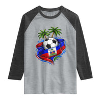 Haitian Flag Soccer Ball Graphic Raglan Shirt Tropical Palm Trees Caribbean Haiti Football Fans Pride