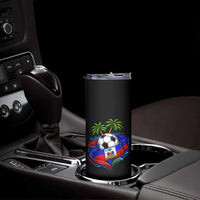 Haitian Flag Soccer Ball Graphic Skinny Tumbler Tropical Palm Trees Caribbean Haiti Football Fans Pride