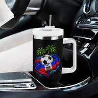 Haitian Flag Soccer Ball Graphic Tumbler With Handle Tropical Palm Trees Caribbean Haiti Football Fans Pride