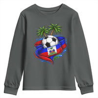 Haitian Flag Soccer Ball Graphic Youth Sweatshirt Tropical Palm Trees Caribbean Haiti Football Fans Pride