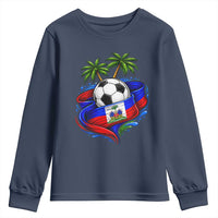 Haitian Flag Soccer Ball Graphic Youth Sweatshirt Tropical Palm Trees Caribbean Haiti Football Fans Pride