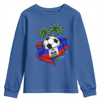 Haitian Flag Soccer Ball Graphic Youth Sweatshirt Tropical Palm Trees Caribbean Haiti Football Fans Pride