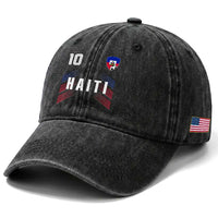 Haiti Soccer Sports Graphic Number 10 Jersey Style Washed Cotton Baseball Cap Proud Haitian Football Fans Game Day Pride
