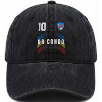 DR Congo Soccer Sports Graphic Number 10 Jersey Style Washed Cotton Baseball Cap Proud Congolese Football Fans Game Day Pride