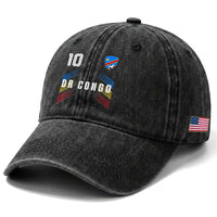 DR Congo Soccer Sports Graphic Number 10 Jersey Style Washed Cotton Baseball Cap Proud Congolese Football Fans Game Day Pride