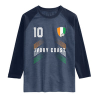 Ivory Coast Soccer Sports Graphic Number 10 Jersey Style Raglan Shirt Proud Ivorian Cote d'Ivoire Football Fans Game Day Pride