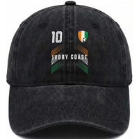 Ivory Coast Soccer Sports Graphic Number 10 Jersey Style Washed Cotton Baseball Cap Proud Ivorian Cote d'Ivoire Football Fans Game Day Pride