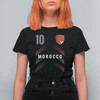 Morocco Soccer Sports Graphic Number 10 Jersey Style T Shirt For Women Proud Moroccan Football Fans Game Day Maghreb Pride
