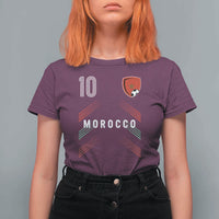 Morocco Soccer Sports Graphic Number 10 Jersey Style T Shirt For Women Proud Moroccan Football Fans Game Day Maghreb Pride