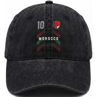 Morocco Soccer Sports Graphic Number 10 Jersey Style Washed Cotton Baseball Cap Proud Moroccan Football Fans Game Day Maghreb Pride
