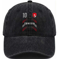 Tunisia Soccer Sports Graphic Number 10 Jersey Style Washed Cotton Baseball Cap Proud Tunisian Football Fans Game Day Maghreb Pride