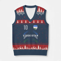 Uzbekistan Soccer Sports Graphic Number 10 Jersey Style V-Neck Knit Sweater Vest Proud Uzbek Football Fans Game Day Pride
