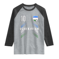 Uzbekistan Soccer Sports Graphic Number 10 Jersey Style Raglan Shirt Proud Uzbek Football Fans Game Day Pride