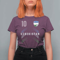 Uzbekistan Soccer Sports Graphic Number 10 Jersey Style T Shirt For Women Proud Uzbek Football Fans Game Day Pride