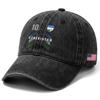 Uzbekistan Soccer Sports Graphic Number 10 Jersey Style Washed Cotton Baseball Cap Proud Uzbek Football Fans Game Day Pride