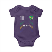 Brasil Number 10 Soccer Shield Graphic Jersey Style Baby Onesie Retro Futbol Football Fans Sports Lover