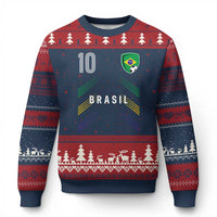 Brasil Number 10 Soccer Shield Graphic Jersey Style Ugly Christmas Sweater Retro Futbol Football Fans Sports Lover