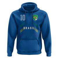 Brasil Number 10 Soccer Shield Graphic Jersey Style Hoodie Retro Futbol Football Fans Sports Lover