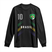 Brasil Number 10 Soccer Shield Graphic Jersey Style Long Sleeve Shirt Retro Futbol Football Fans Sports Lover
