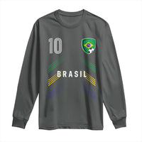 Brasil Number 10 Soccer Shield Graphic Jersey Style Long Sleeve Shirt Retro Futbol Football Fans Sports Lover