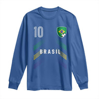 Brasil Number 10 Soccer Shield Graphic Jersey Style Long Sleeve Shirt Retro Futbol Football Fans Sports Lover
