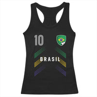 Brasil Number 10 Soccer Shield Graphic Jersey Style Racerback Tank Top Retro Futbol Football Fans Sports Lover