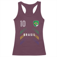 Brasil Number 10 Soccer Shield Graphic Jersey Style Racerback Tank Top Retro Futbol Football Fans Sports Lover