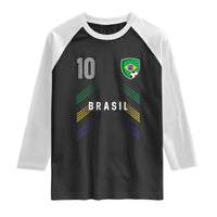 Brasil Number 10 Soccer Shield Graphic Jersey Style Raglan Shirt Retro Futbol Football Fans Sports Lover
