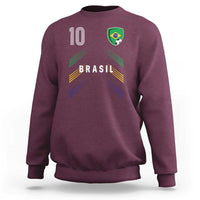 Brasil Number 10 Soccer Shield Graphic Jersey Style Sweatshirt Retro Futbol Football Fans Sports Lover