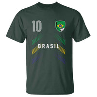 Brasil Number 10 Soccer Shield Graphic Jersey Style T Shirt Retro Futbol Football Fans Sports Lover