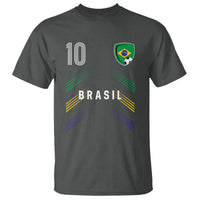 Brasil Number 10 Soccer Shield Graphic Jersey Style T Shirt Retro Futbol Football Fans Sports Lover