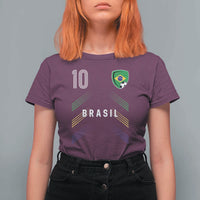 Brasil Number 10 Soccer Shield Graphic Jersey Style T Shirt For Women Retro Futbol Football Fans Sports Lover