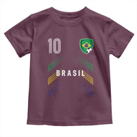 Brasil Number 10 Soccer Shield Graphic Jersey Style Toddler T Shirt Retro Futbol Football Fans Sports Lover