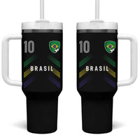 Brasil Number 10 Soccer Shield Graphic Jersey Style Tumbler With Handle Retro Futbol Football Fans Sports Lover