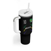 Brasil Number 10 Soccer Shield Graphic Jersey Style Tumbler With Handle Retro Futbol Football Fans Sports Lover
