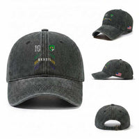 Brasil Number 10 Soccer Shield Graphic Jersey Style Washed Cotton Baseball Cap Retro Futbol Football Fans Sports Lover